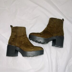 Olive Green Suede Ankle Boots Size 8.5